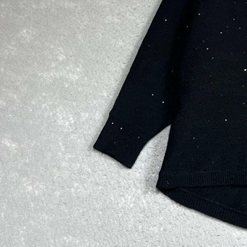 Neiman Marcus Sweater Womens Large Black 100% Cashmere Crew Neck Glitter